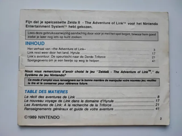 Notice Booklet Zelda II The Adventure of Link Nintendo NES FAH