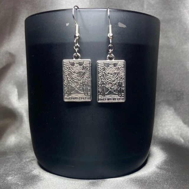 Handmade Silver The Lovers Tarot Card Earrings Alternative Gothic Gift Christmas