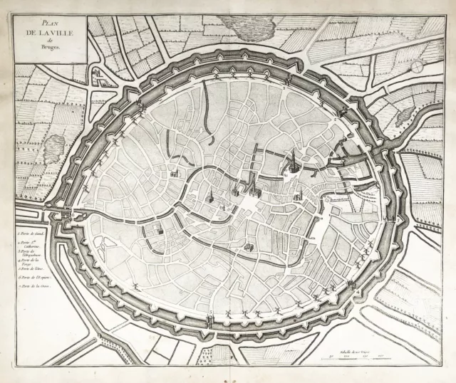 Brugge Bruges  Belgium Belgique Belgien Plan Kupferstich engraving gravure 1760