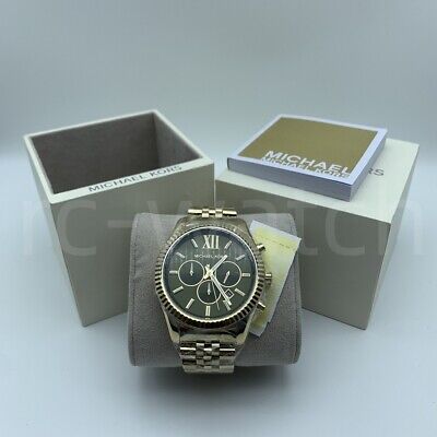 Michael Kors MK8446 Lexington 44mm Green Dial Gold Tone Chronograph Men's Watch