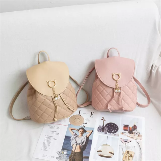 Women Small Mini PU Leather Drawstring Backpack Student Bookbags