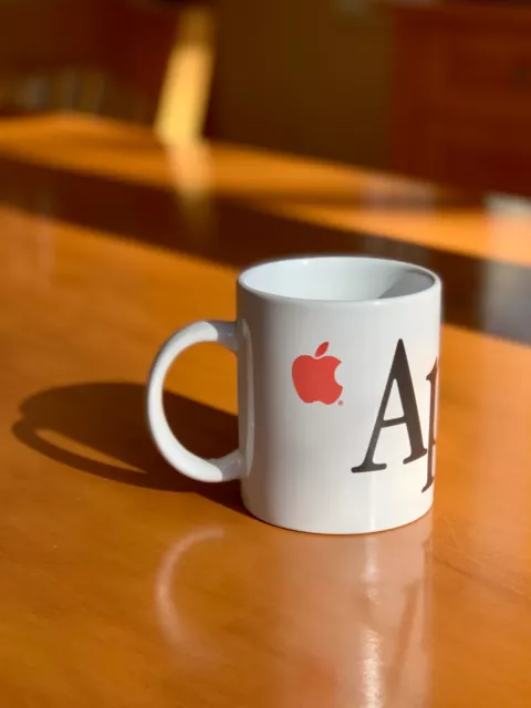 Vintage 90s Apple Computer Coffee Mug Red Logo Wrap Around Letters Macintosh Mac