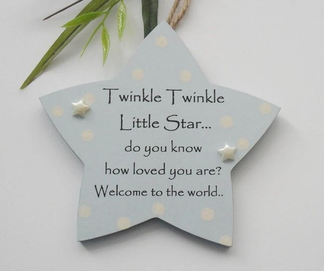 Placa de aguardiente de madera Blue Twinkle Twinkle bebé nuevo nacimiento