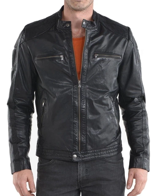 Jacket Leather Mens Vintage Men Motorcycle Coat Biker Size Bomber Suede Black 67