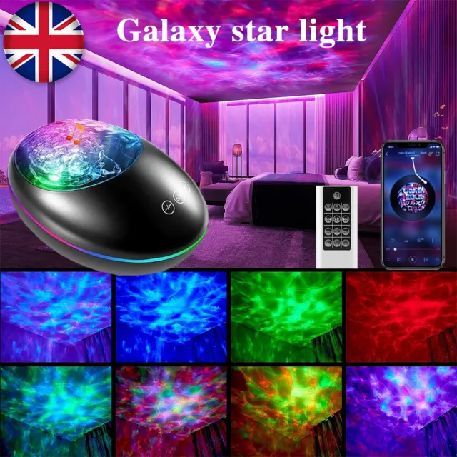 LED Galaxy Star Projector Music Night Light USB Starry Ocean Wave Remote Xmas UK