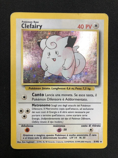 Pokemon Clefairy 5/102 Set Base Rara Holo Swirl Unlimited Wizards ITA Vintage