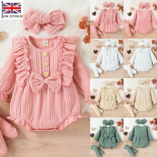Newborn Baby Grils Ruffle Long Sleeve Tops Romper Jumpsuit Headband Outfits Set