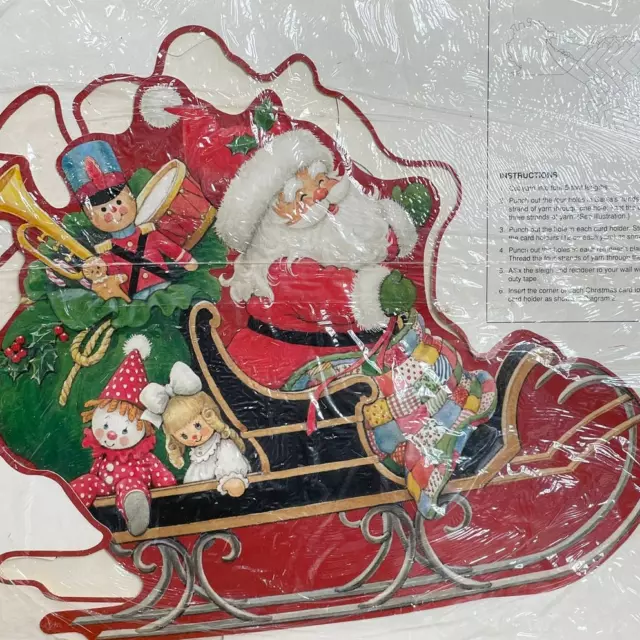 Die Cut Santa Claus & Sleigh Reindeer Christmas Holiday Card Holder Wall Hanging