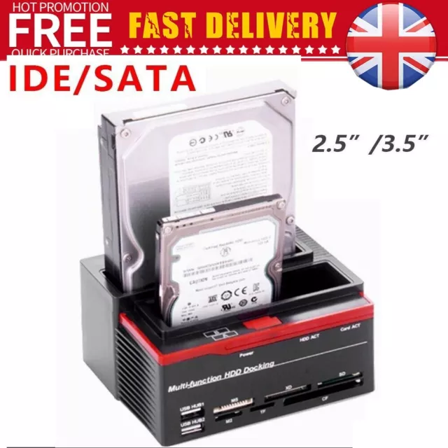 External Dual Hard Drive Card Reader HDD Docking Station 2.5″/3.5″ IDE+SATA USB