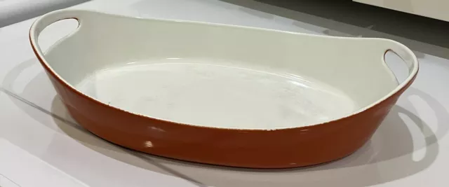 Vintage COPCO Paella Pan, Orange Enamel Cast Iron 13" Oval, Micheal Lax, Denmark