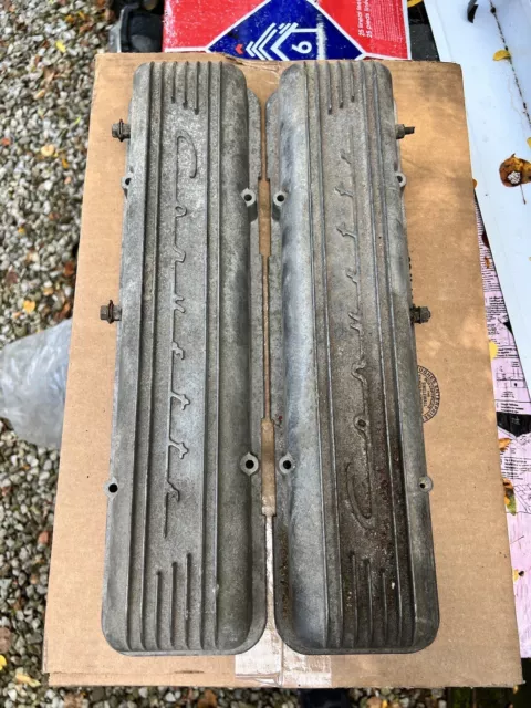 Original 1956-1959 Corvette 3726086 w/ 2x4 Carb Aluminum Script Valve Covers