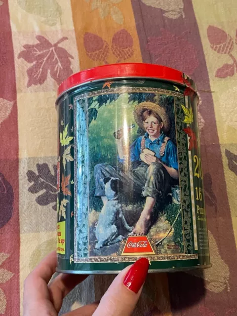 New 1998 16" x 20" Norman Rockwell Coca-Cola 200 PC. Puzzle in Round Tin