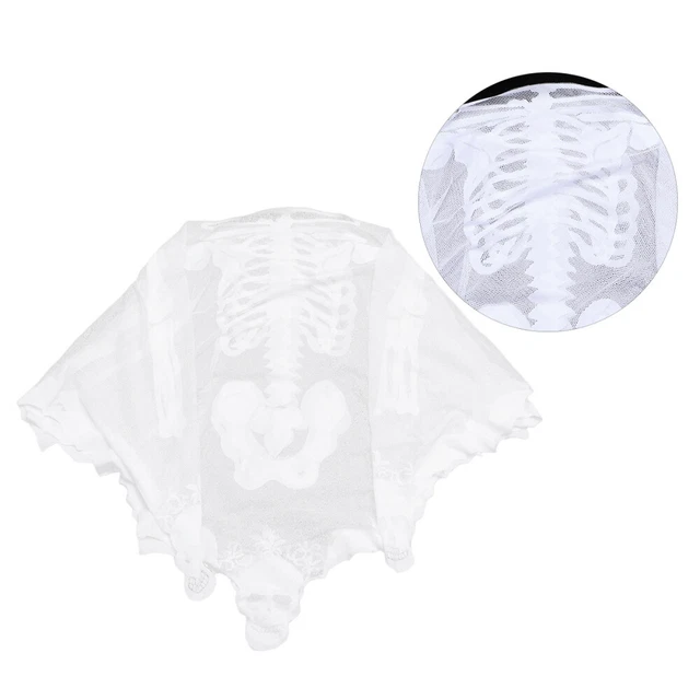 Poncho Squelette Halloween - Cape En Dentelle Noire, Motif Crânes, 150x150 Cm, Pour Femme Et Déguisement
