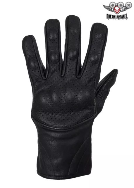 Mens Black Perforated Pursuit Street Stealth Leather Motorcycle Gloves M/L/XL/2X 3