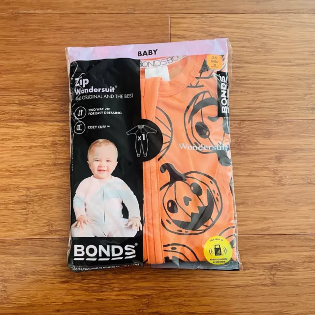 Bonds Baby Halloween Pumpkin Black Orange Zip Wondersuit Size 00 BNIP