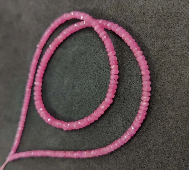 8" AAA+ Finest Natural Pink Sapphire Facette Gemstone Rondelle 2.5-4.5mm Perles