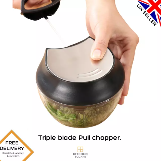 Easy Pull Chopper-Manual Food Processor, Vegetable & Herb Chopper - Black/Pink