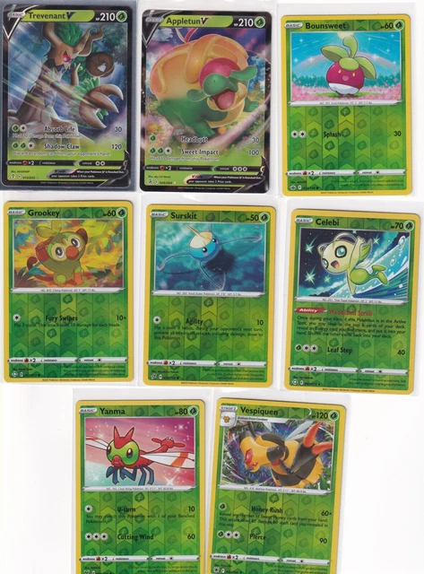 [LOT 20] Pokemon SWSH Grass V/Reverse Holo Appletun Celebi [EX/NM] FR224