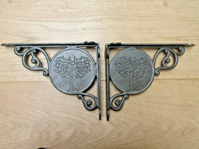 PAIR OF 9" FEVER TREE Cast iron rustic vintage retro old shelf support brackets
