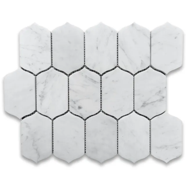 C8FXH Carrara White Marble 2x4 Arabesque Baroque Lantern Mosaic Tile Honed