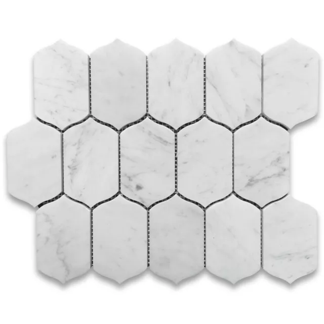 C8FXH Carrara White Marble 2x4 Arabesque Baroque Lantern Mosaic Tile Honed