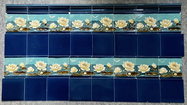 Germany - Belgium- Antique Art Nouveau Majolica 40 Set Tile  C1900