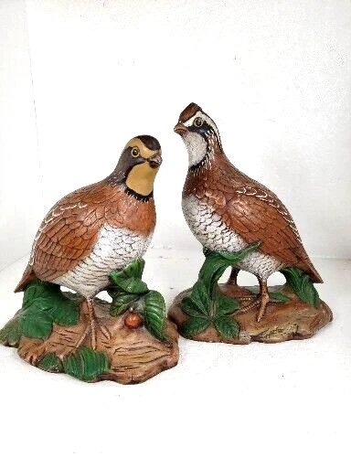 Pair of Ceramic Quail Hand Painted Art Figurines
