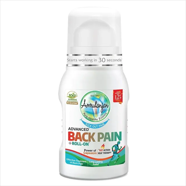2 X Amrutanjan Advanced Back Pain Roll on Works in 30 seconds Long Lasting -50ml