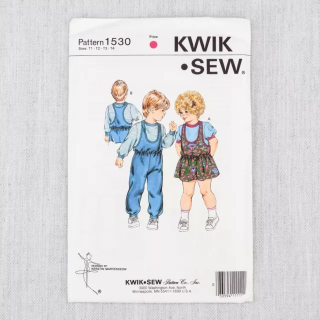 VTG 80s Kwik Sew Pattern 1530 Toddler Jumper Jumpsuit Shirt, Size T1-T2-T3-T4 UC