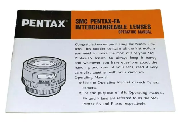 Lente SMC PENTAX-FA Original Propietario Manual de Operaciones SOLO LIBRO