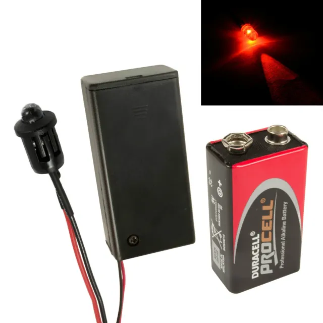 Flashing Red Dummy Fake Alarm LED Enclosed PP3 Holder + Battery, Car, Boat Kit