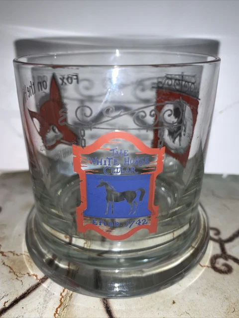 The White Horse Cellar Glass Scotch Whiskey Stronger/Thicker Base W/Fox On Hill