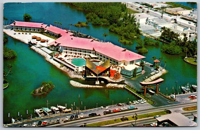 Vtg Miami Beach Florida FL The Castaways Hotel Motel 1950s Aerial View Postcard
