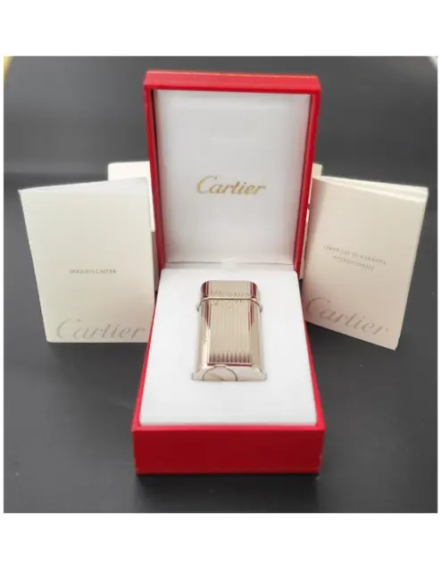 Briquet Cartier A Gaz Finition Platine Gordon Vertical - Neuf -