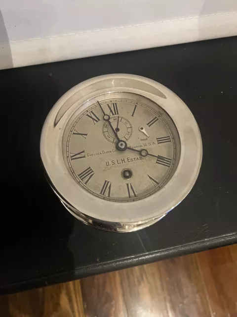 Chelsea Clock Co. U.S.L.H Lighthouse Estab Ships Marine Clock 4 1/2 dial Key