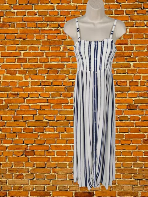 Womens H&M Mama Size Large L Navy/White Stripe Maxi Maternity Beach Sun Dress