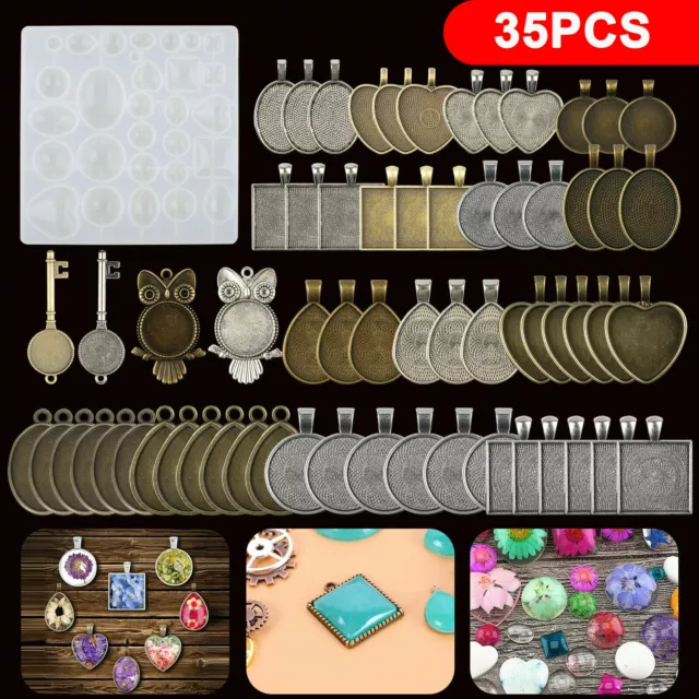 35PCS Silicone Resin Mold Jewelry Casting Epoxy Pendant Tray DIY Mould Craft Kit