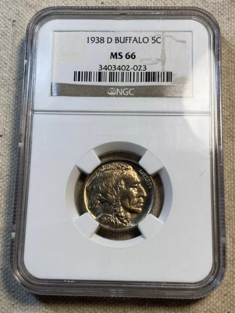 1938 D Buffalo Nickel - NGC Graded MS66 Flashy Well Struck Last Year of Issue