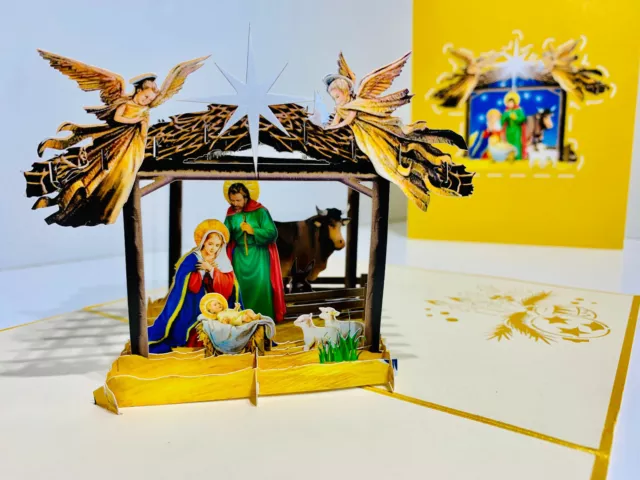 ORIGAMI POP CARDS Merry Christmas Nativity Scripture 3D Pop Up Greeting Card Fun