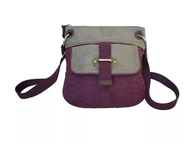 FOSSIL KEY-PER CROSSBODY Purple Quilted Silver Coated Canvas