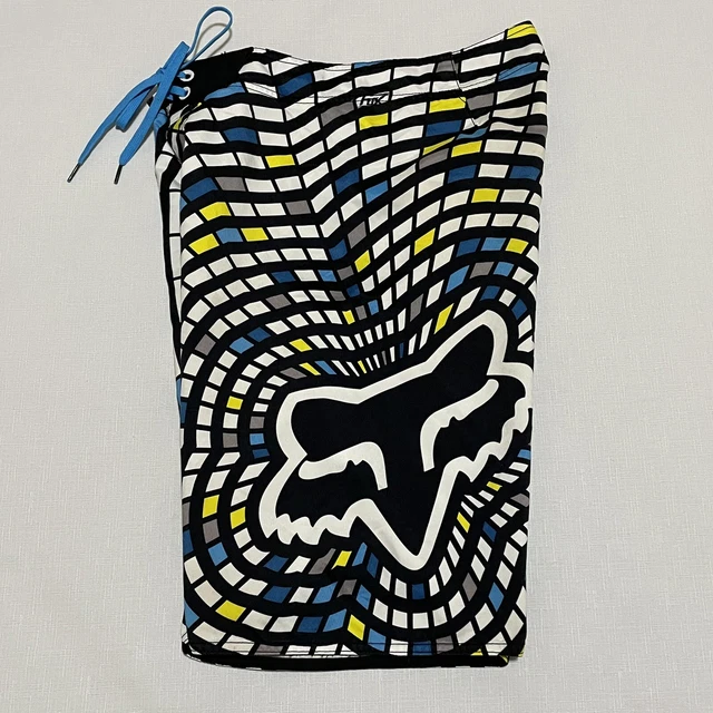 Fox Racing White Black Yellow Blue Colorblock Board Swim Shorts Men's Sz 31