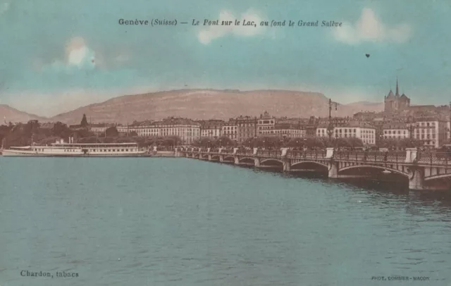 AK Geneve, Le pont sur le Lac, au fond le Grand Saleve