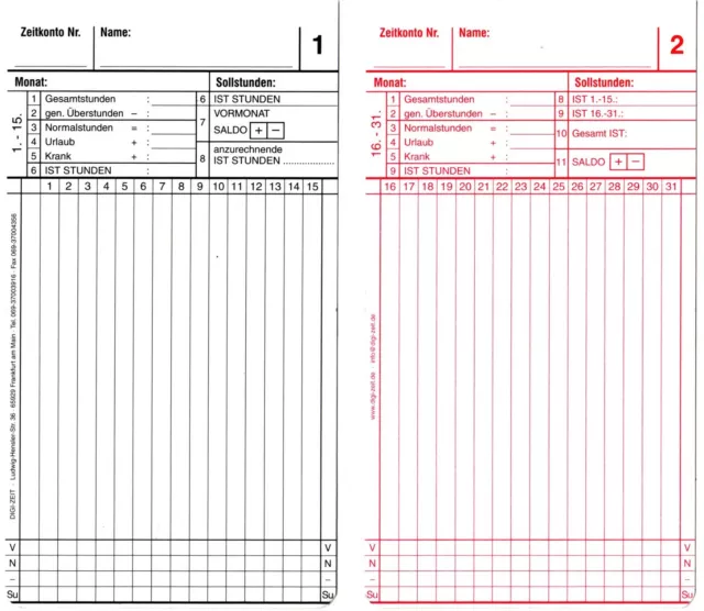 Stempelkarten grafisch 106x195mm für Stempeluhr  BENZING 7000  je Pack 100 Stück 2