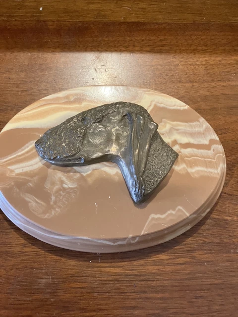 Bedlington Terrier Heads study, On A Marble Oval Base