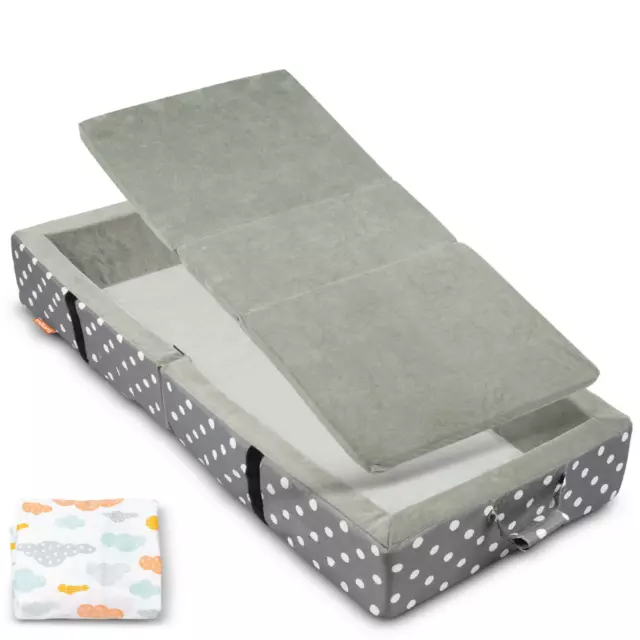 Portable Toddler Travel Bed Nap Mat + Washable Fitted Sheet, Great for Travel Ca