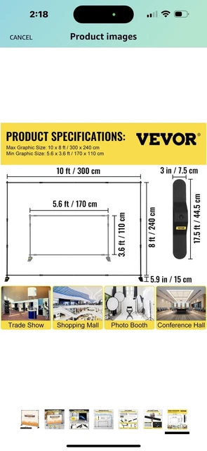 10x8‘ Banner Stand Heavy-Duty Step and Repeat Backdrop Telescopic Adjustable US