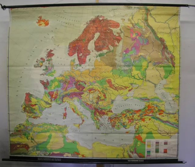 Schulwandkarte schöne alte Europakarte Geologie geology map 197x177 vintage 1961