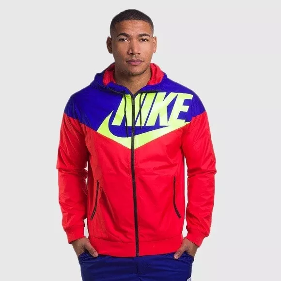 Nike Sportswear Windrunner Windbreaker Jacket Red Blue Nylon Soft Glanz  Large