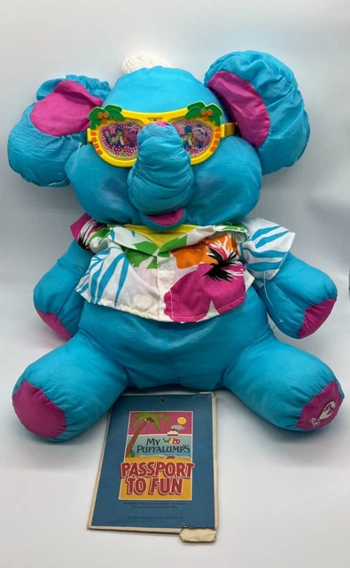 VTG 1987 Fisher Price Puffalumps 17" Stuffed Plush Elephant w/ Sunglasses & Card