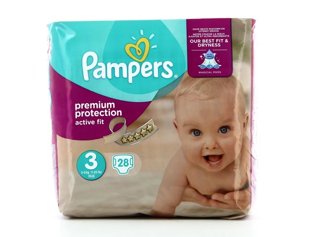 Pampers Couches Premium Protection Active Fit  Bébé x28  Taille 3  05-09Kg